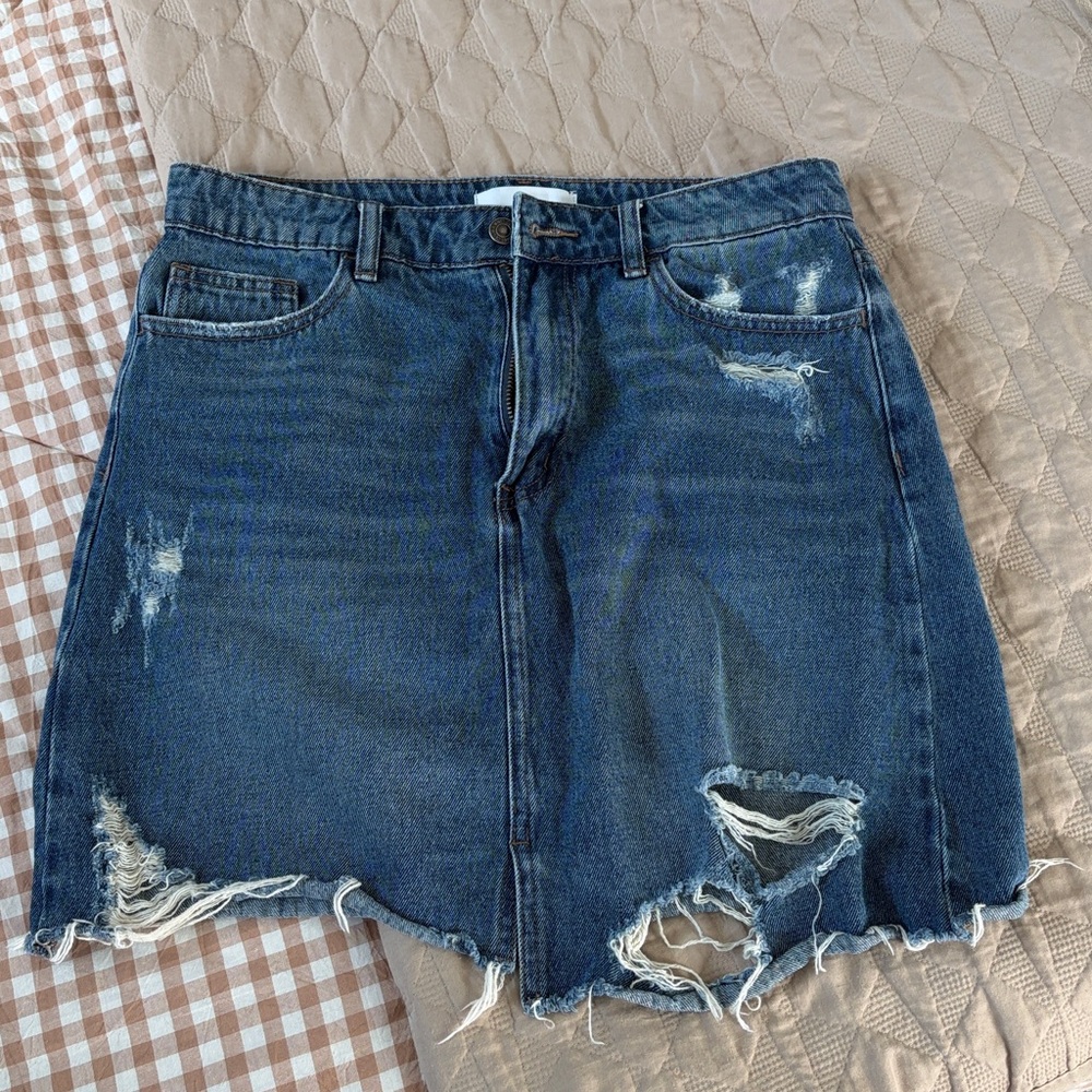 Distressed Denim Skirt